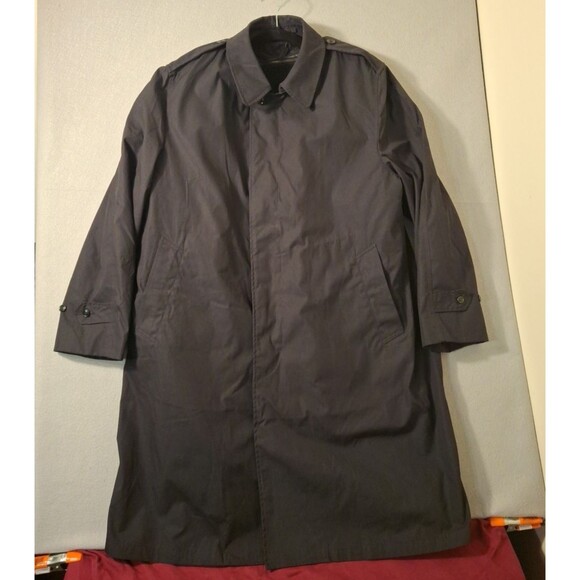 US Military Trench Coat 46R Black All-Weather Button Up Faux Fur Liner VTG - Picture 1 of 13